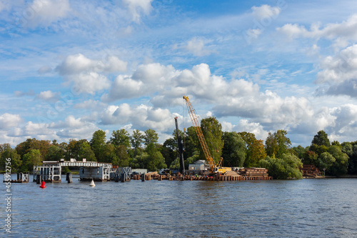 Repair and construction of a new bridge over the Malaya Nevka river, St. Petersburg, Russia photo