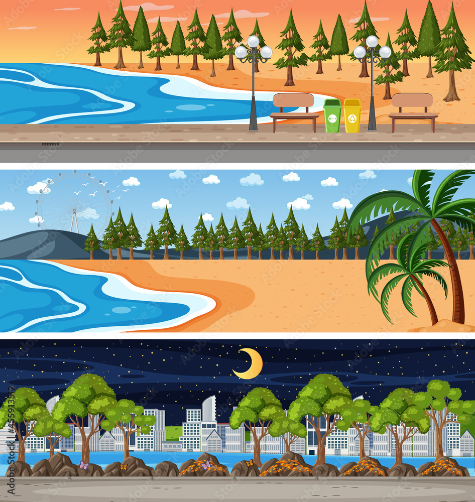 Set of different nature horizontal scenes