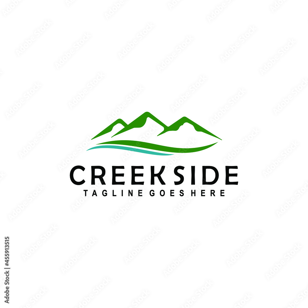Minimalist Landscape Hill Mountain Creek Side Vector Logo Design
