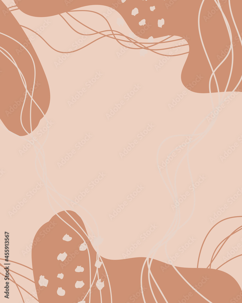 Brush Vector Brown Collage Background. Beauty and Fashion Company Branding Design Style. Creative Business Concept Pastel Color.