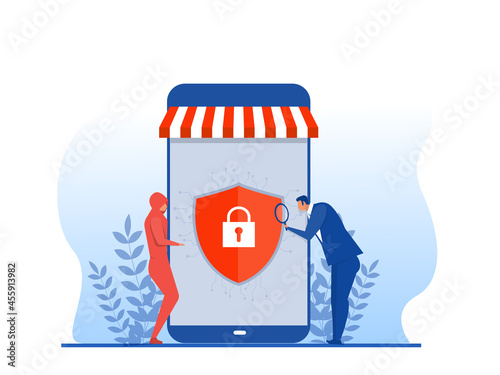 Shop online store banking security, secure online shopping,vector illustrator