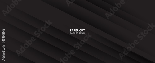 Black papercut background. Vector 3d illustration. Abstract geometric background. Layered paper shapes. Minimalist cover design