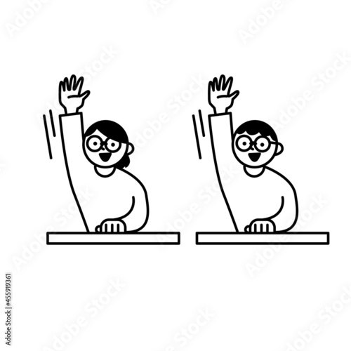 授業中に手を上げる生徒たちイラスト素材