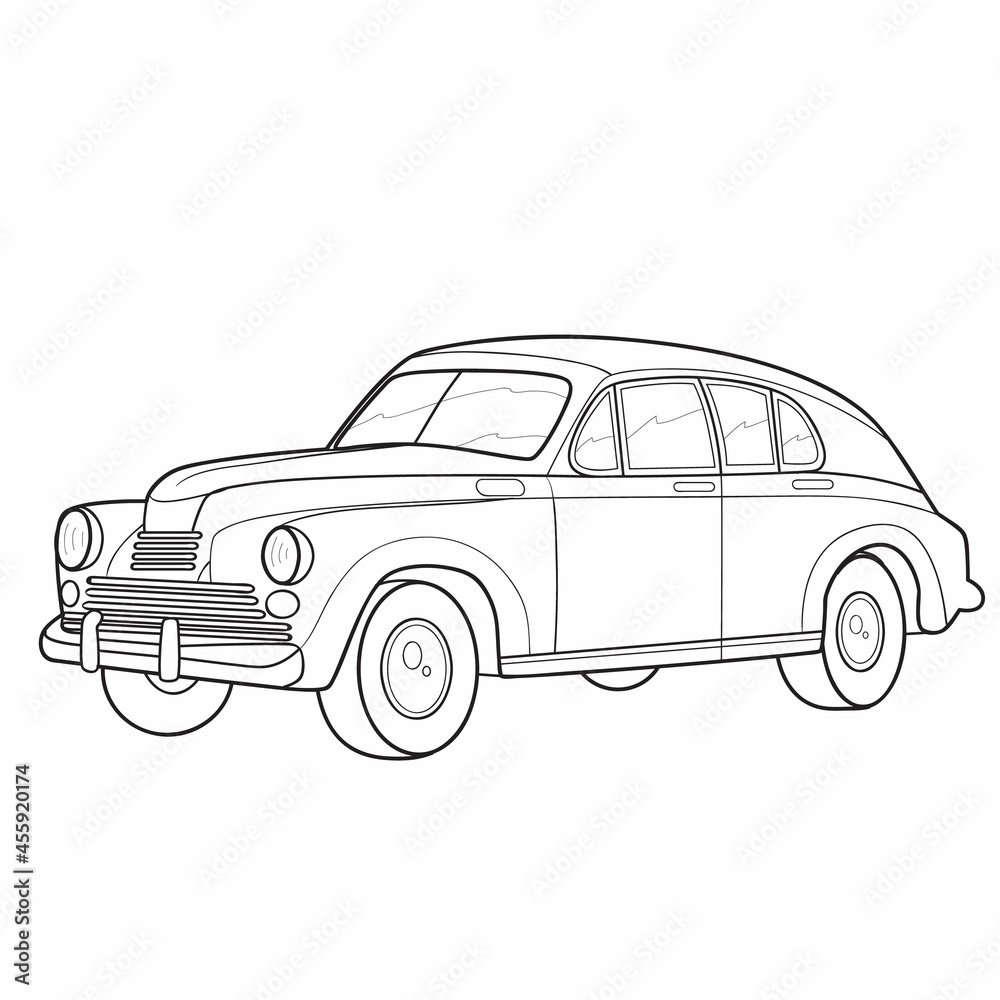 sketch, retro car, coloring, isolated object on white background, vector,