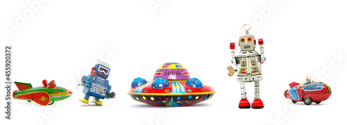 retro isolated toys robot rocket and UFO
