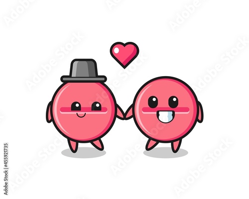 medicine tablet cartoon character couple with fall in love gesture