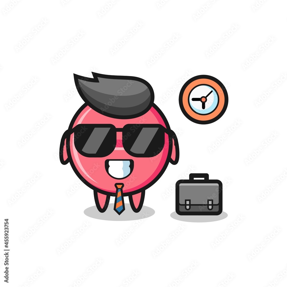 Cartoon mascot of medicine tablet as a businessman