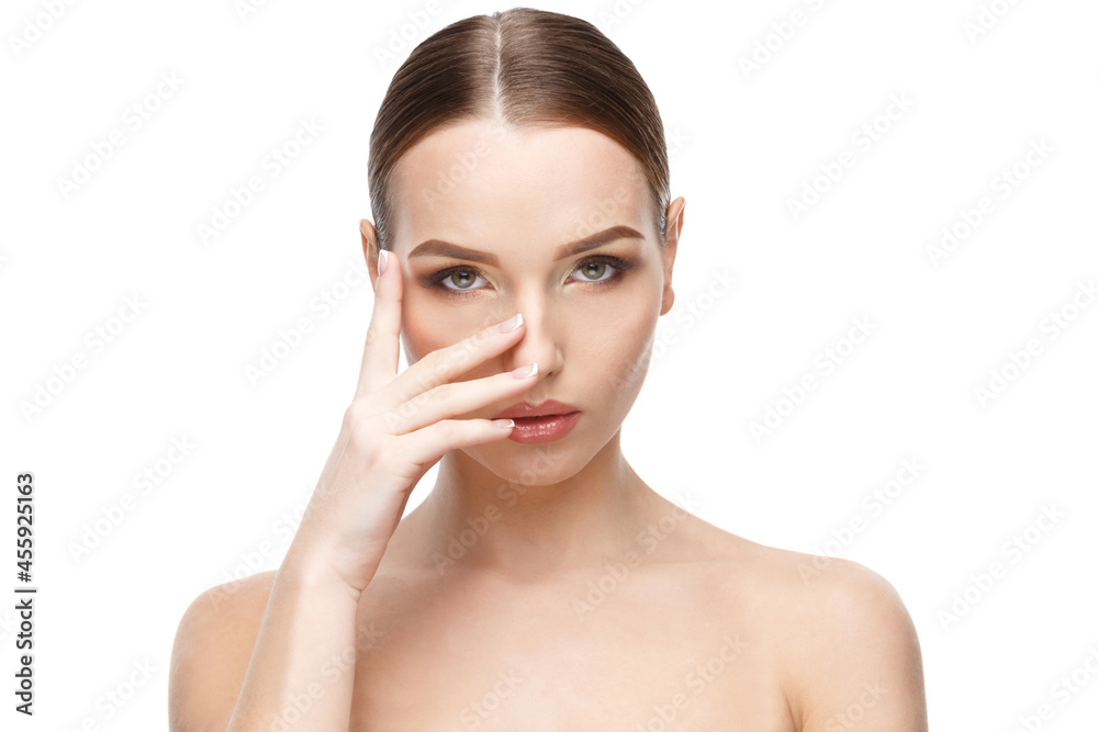 Beautiful Young Woman with Clean Fresh Skin isolated on white background Beautiful Young Woman with Clean Fresh Skin isolated on white background