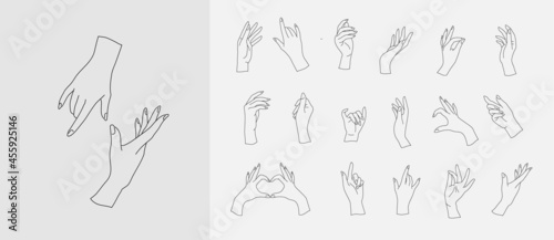 Set of vector female beauty hand. Editable outline stroke size. Line flat contour, thin and linear design. Simple icons. Concept illustration