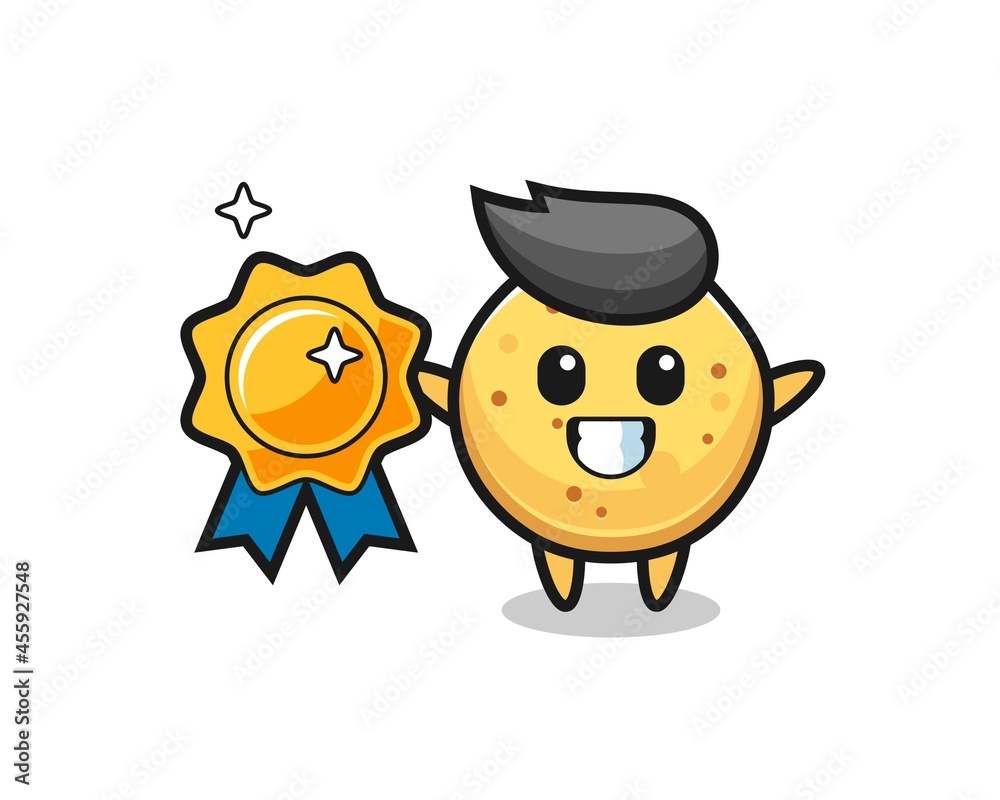 potato chip mascot illustration holding a golden badge potato chip mascot illustration holding a golden badge