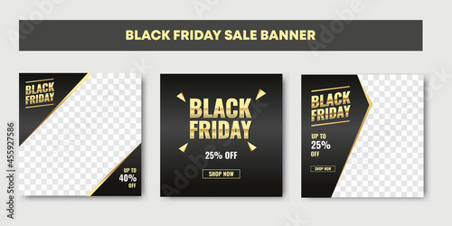 Luxury black friday social media post, template set design for promo