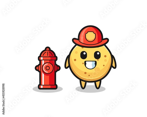 Mascot character of potato chip as a firefighter
