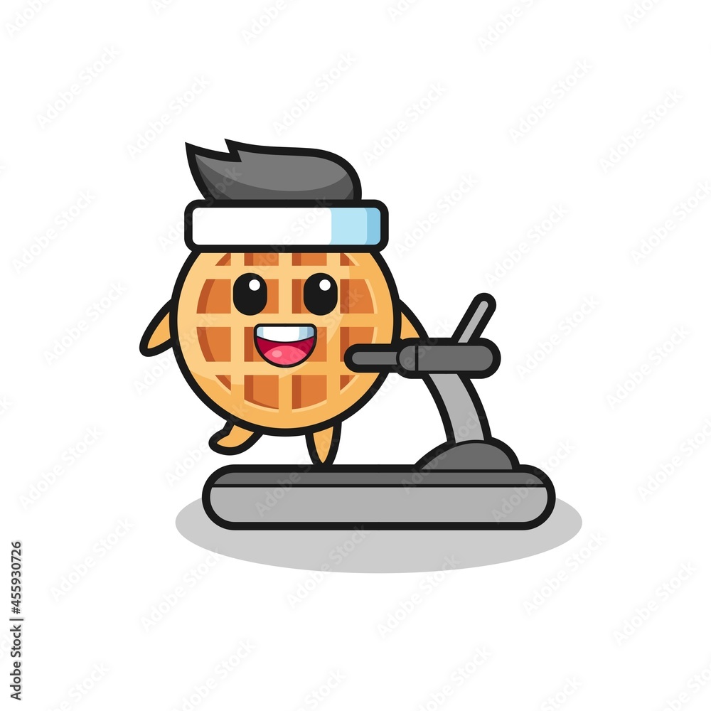 circle waffle cartoon character walking on the treadmill circle waffle cartoon character walking on the treadmill