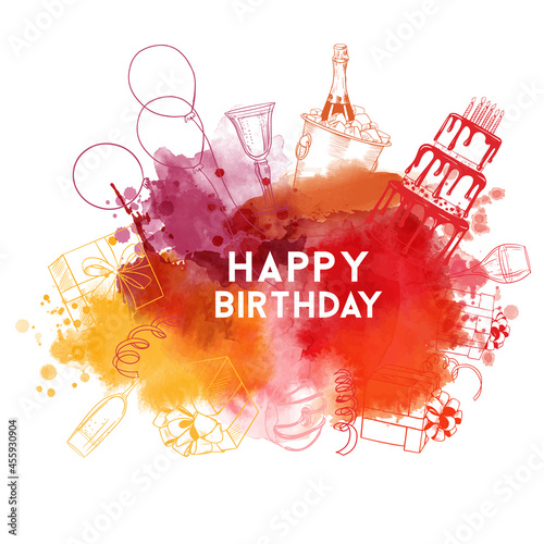 Happy birthday cards. Watercolor vector background.