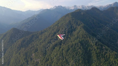 Hang glider in the Alps. Drone footage