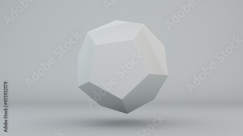 3d rendering of a mysterious geometric object, a crystal. Platonic in the studio with reflections. Abstract background, object, mathematical riddle.