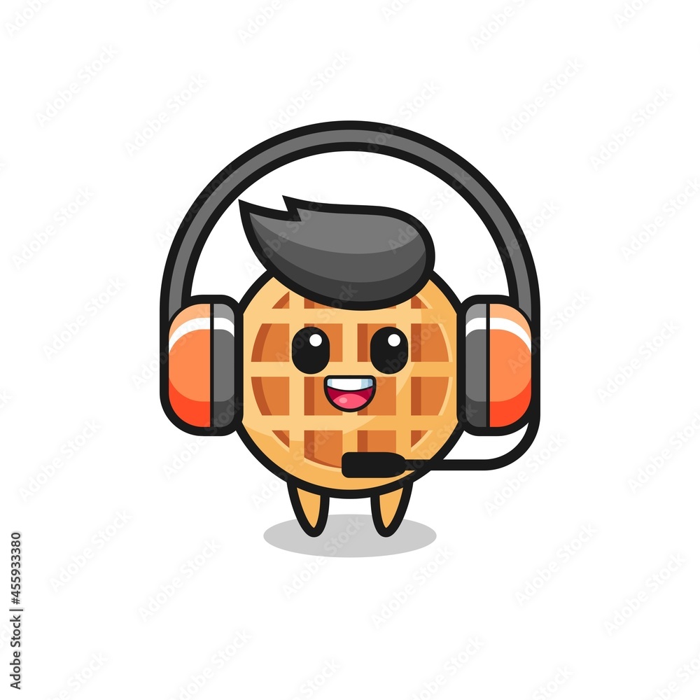 Cartoon mascot of circle waffle as a customer service Cartoon mascot of circle waffle as a customer service