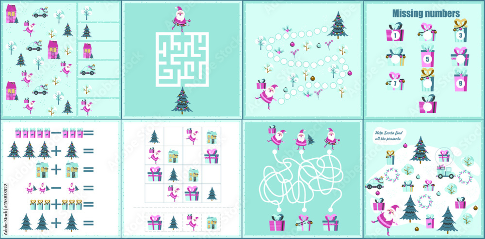 Obraz premium Christmas maze. I spy. Kids mini game for development.