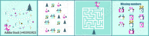 Christmas maze. I spy. Kids mini game for development.