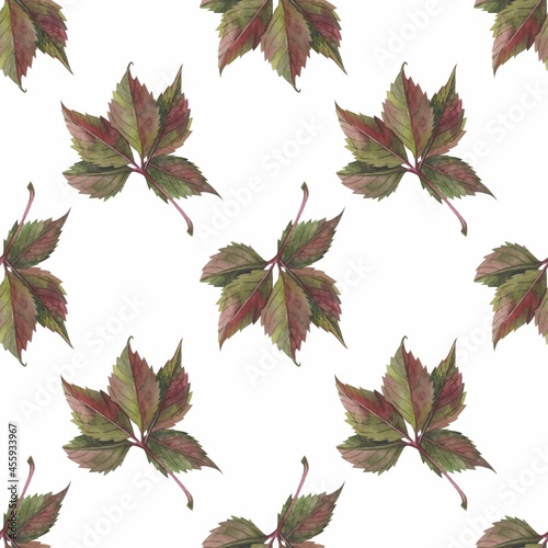Autumn leaves in watercolor style. A beautiful seamless pattern with various autumn leaves Can be used as a background template for wallpaper, printing on fabrics, typography, paper.