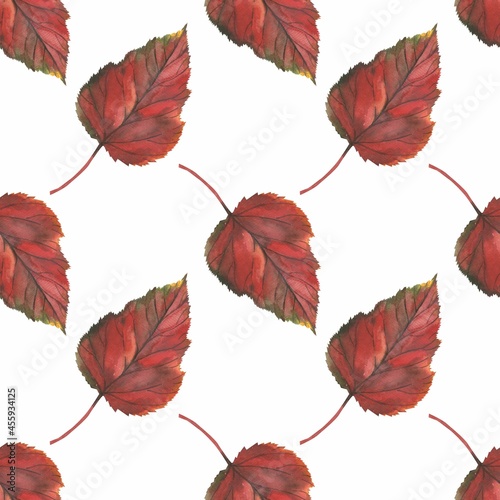 Autumn leaves in watercolor style. A beautiful seamless pattern with various autumn leaves Can be used as a background template for wallpaper, printing on fabrics, typography, paper.