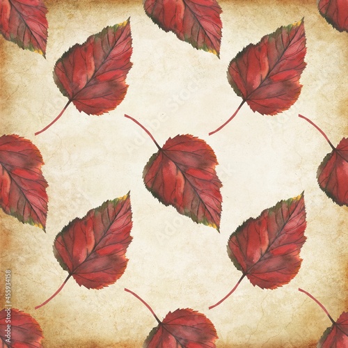 Autumn leaves in watercolor style. A beautiful seamless pattern with various autumn leaves Can be used as a background template for wallpaper, printing on fabrics, typography, paper.