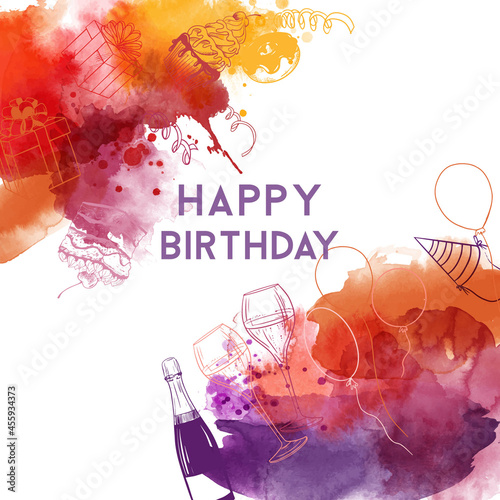 Happy birthday cards. Watercolor vector background.