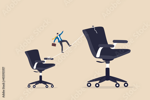 Career growth or job promotion, personal development and improvement, work responsibility challenge or ambition to be success concept, businessman employee walk the line to higher job position chair.