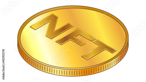 Gold coins NFT non fungible token in isometric top view isolated on white. Vector design element.