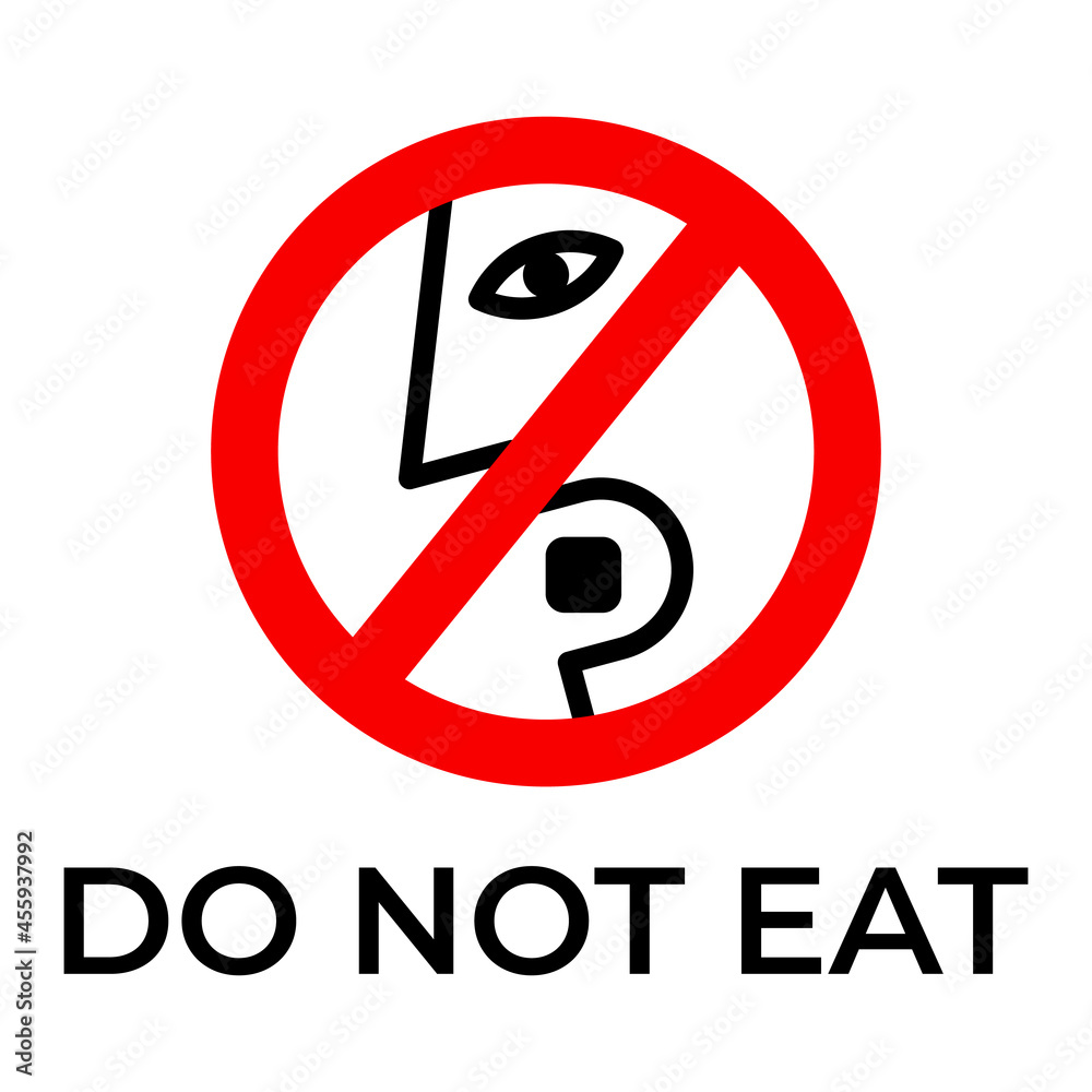 Do not eat desiccant icon. Warning eat silica forbidden symbol Do not eat desiccant icon. Warning eat silica forbidden symbol