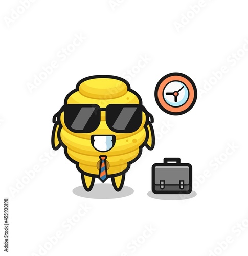 Cartoon mascot of bee hive as a businessman