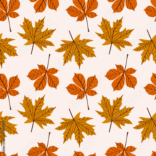Seamless pattern with autumn forest maple and chestnut leaves. Background for notebook covers, notebooks. Pattern for fabric.