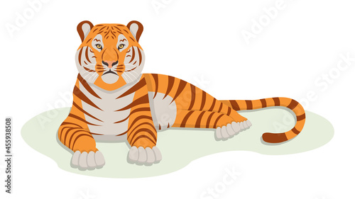 Tiger resting isolated on a white background. Symbol of the new year 2022. Vector. Cartoon style