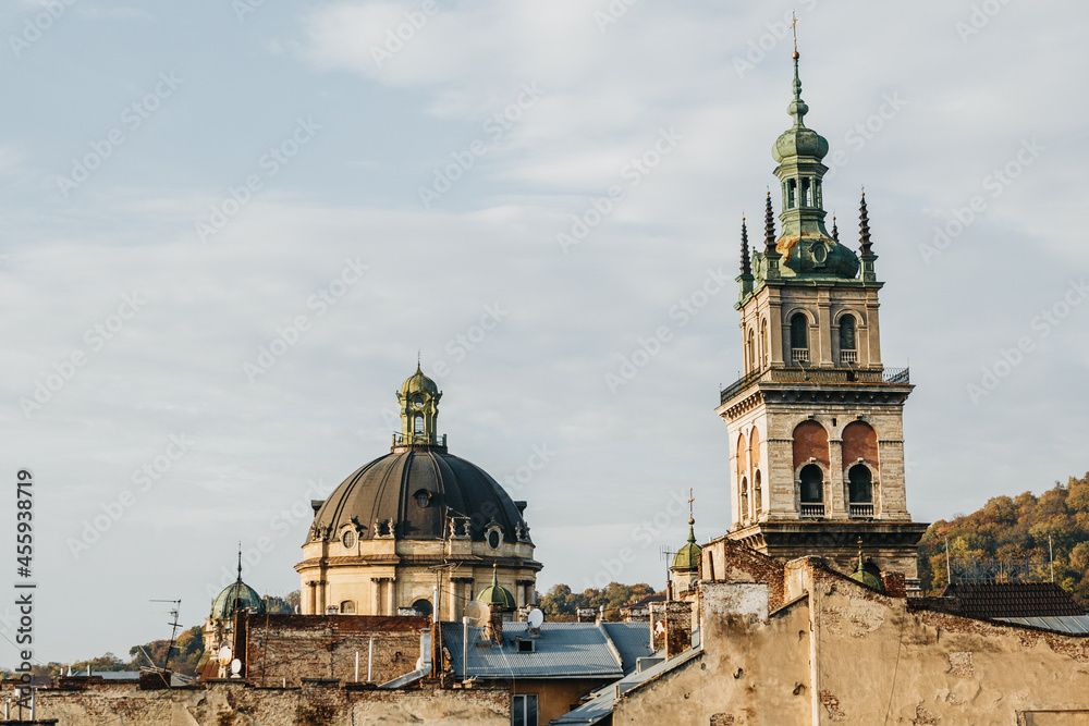 Rooftops of old Lviv city center.