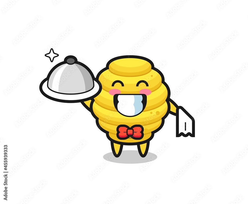 Character mascot of bee hive as a waiters