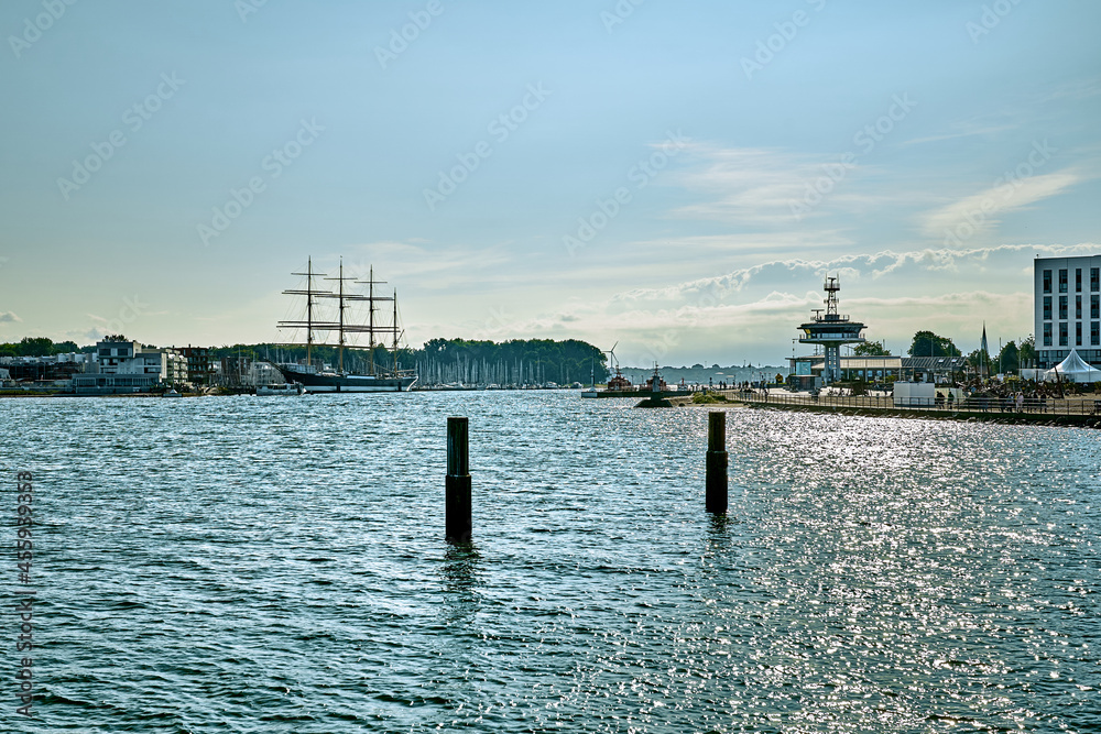 custom made wallpaper toronto digitalTravemuende, Germany, panoramic view of the harbor entrance in sunny weather, Bay of Luebeck