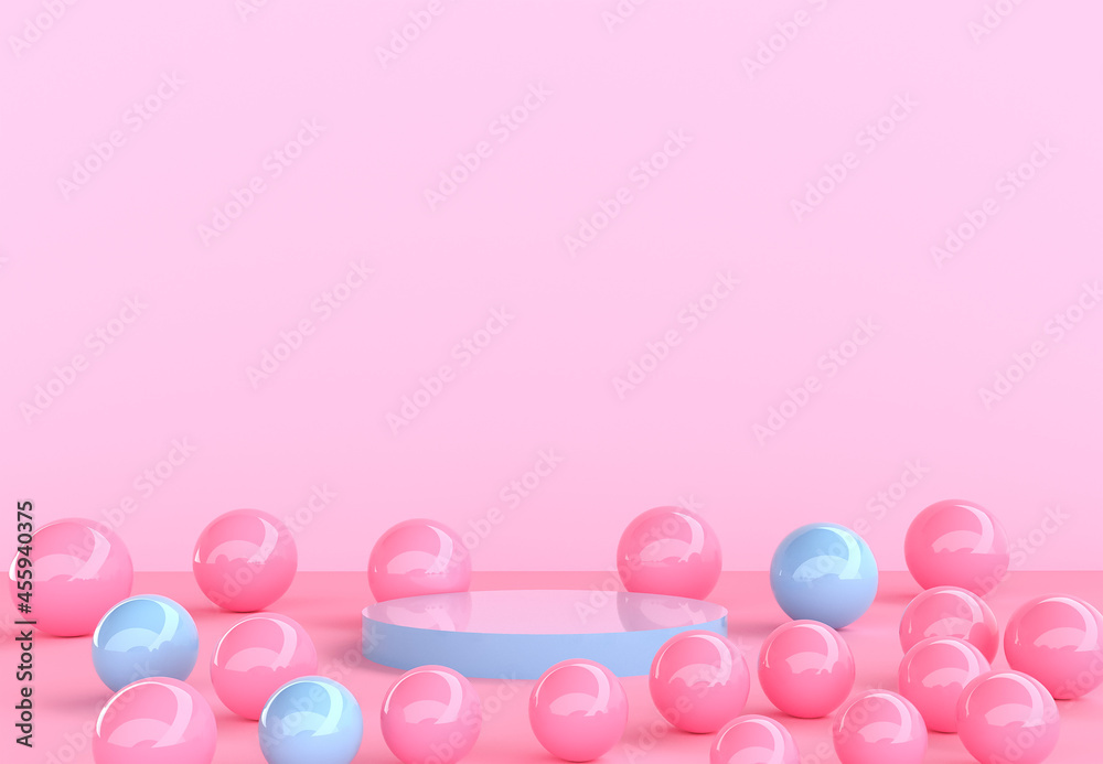 3d render, abstract primitive geometric shapes isolated on pink background. Pink ball and blue podium. . Modern minimal product presentation 3d render, abstract primitive geometric shapes isolated on pink background. Pink ball and blue podium. . Modern minimal product presentation