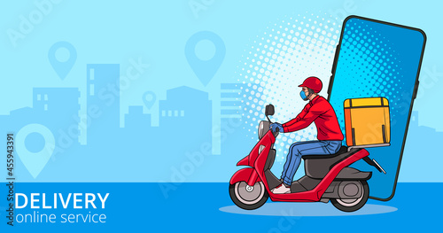 delivery service by scooter with courier