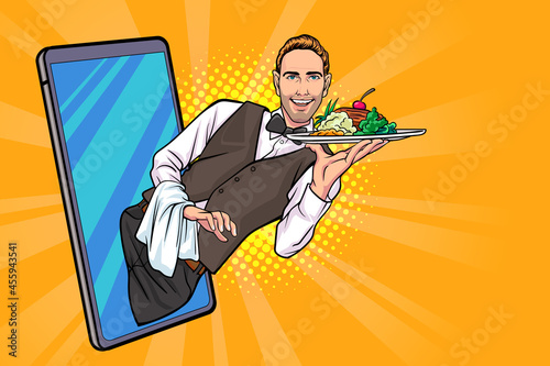 Online food delivery from restaurant and cafe services concept