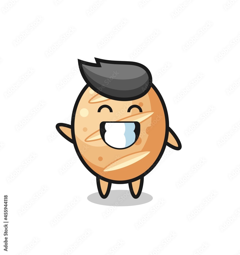 french bread cartoon character doing wave hand gesture
