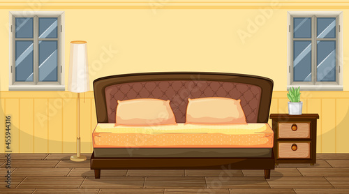 Yellow bedroom interior design with furniture