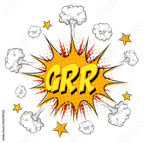 GRR text on comic cloud explosion isolated on white background
