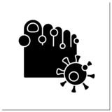 Covid toes glyph icon. Toes swell and turn pink. Pus under skin. Virus symptoms. Pandemic concept. Filled flat sign. Isolated silhouette vector illustration