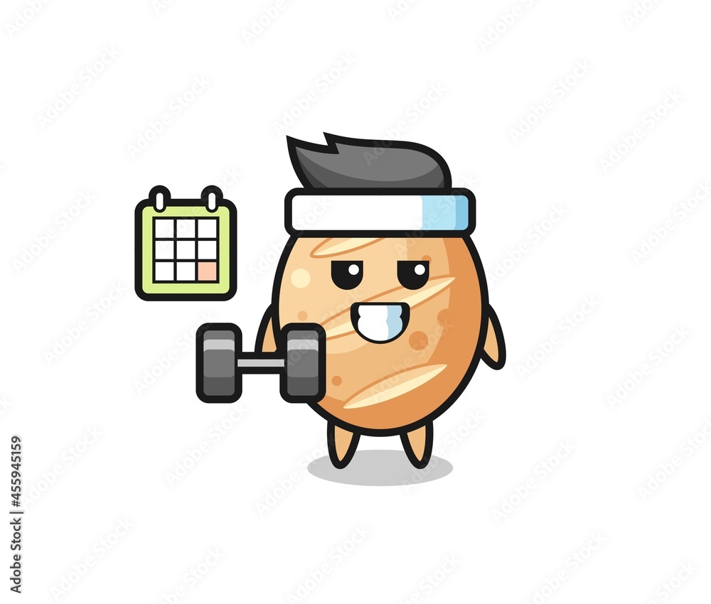 french bread mascot cartoon doing fitness with dumbbell french bread mascot cartoon doing fitness with dumbbell
