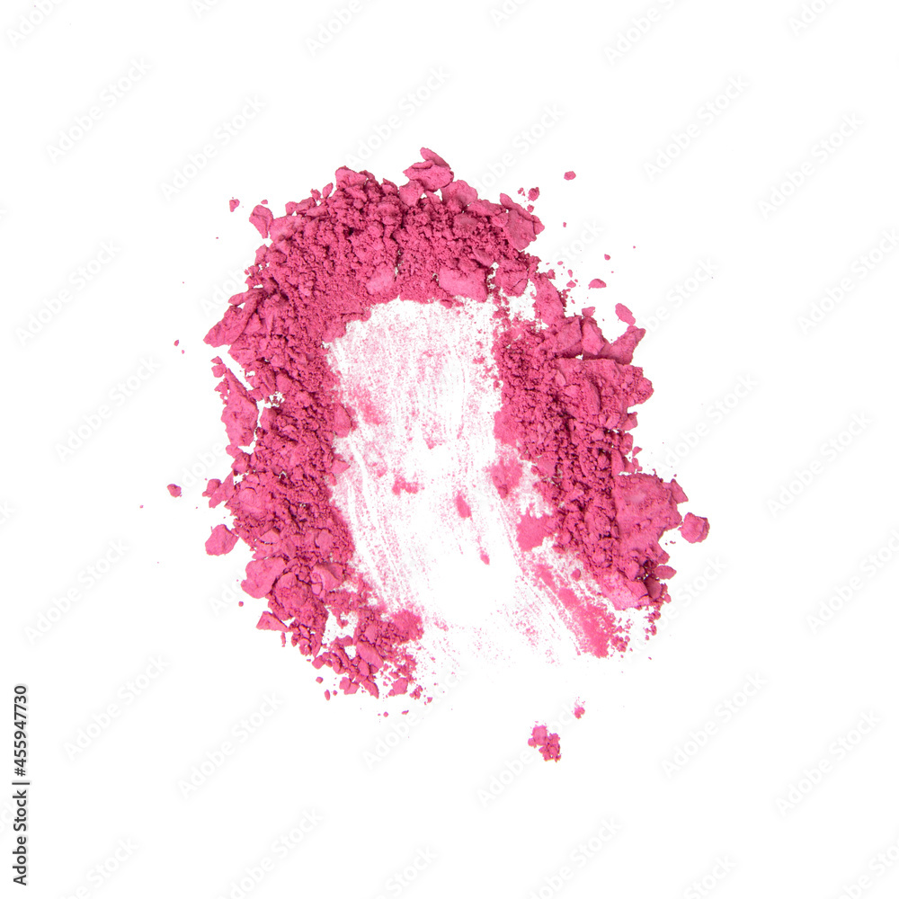 Crushed pink rouge eyeshadow cosmetic product isolated on the white background Crushed pink rouge eyeshadow cosmetic product isolated on the white background
