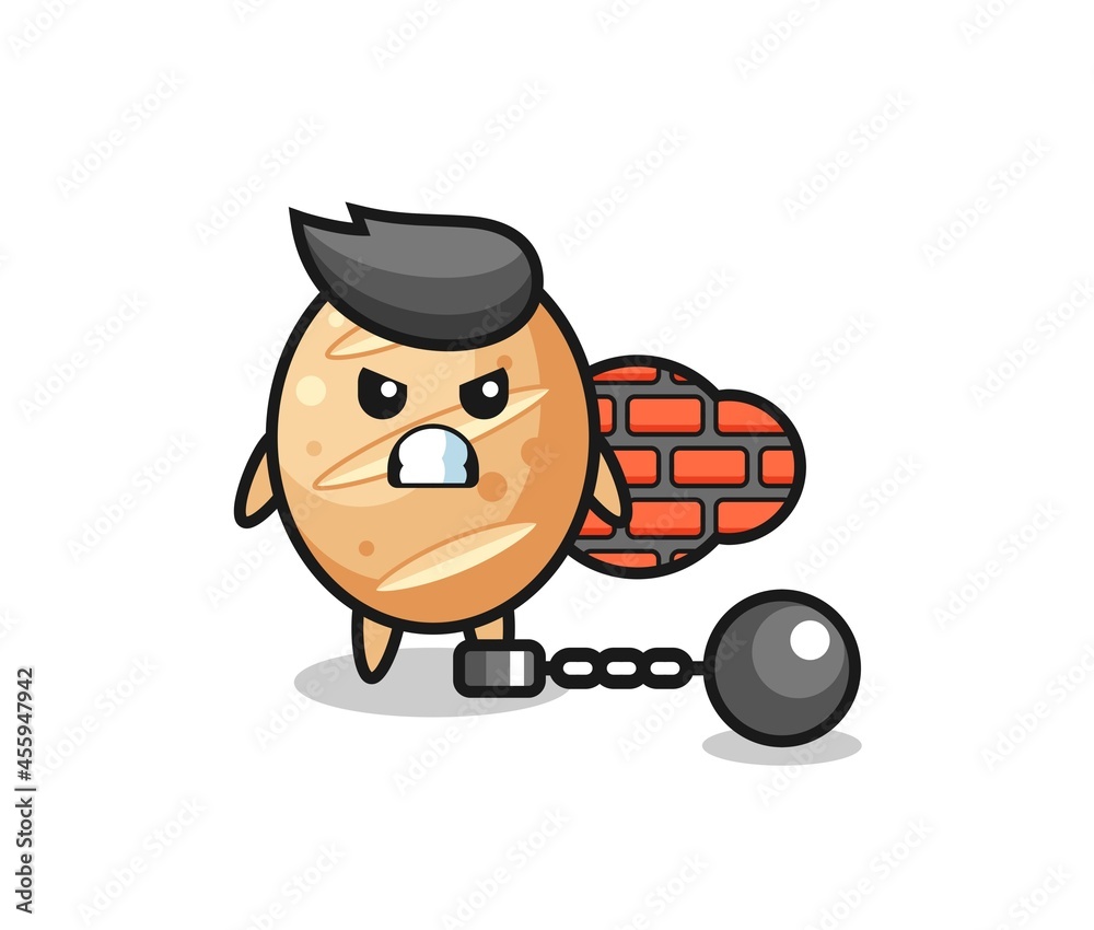 Character mascot of french bread as a prisoner Character mascot of french bread as a prisoner