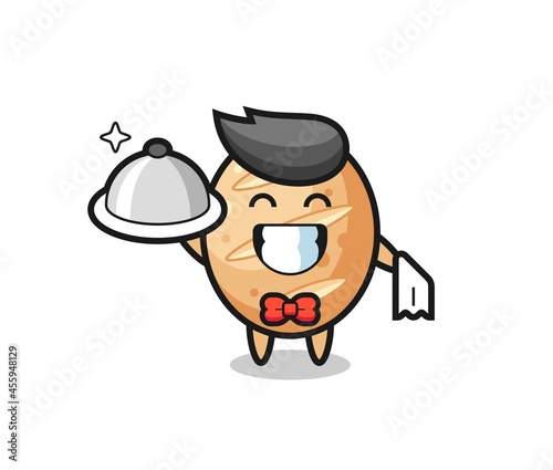 Character mascot of french bread as a waiters