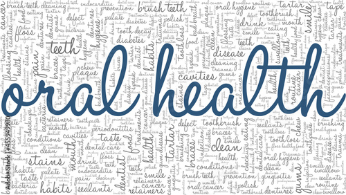 Oral health vector illustration word cloud isolated on a white background.