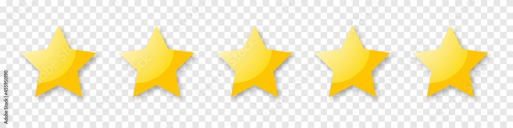 five stars. gold 5 yellow vector star isolated on transparent background. - obrazy, fototapety, plakaty 