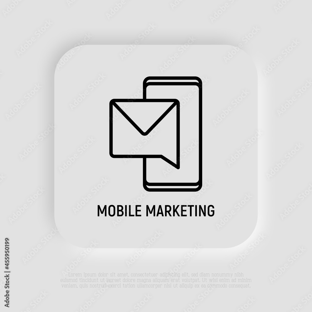 Mobile marketing thin line icon, envelope on smartphone screen. Modern vector illustration. Mobile marketing thin line icon, envelope on smartphone screen. Modern vector illustration.
